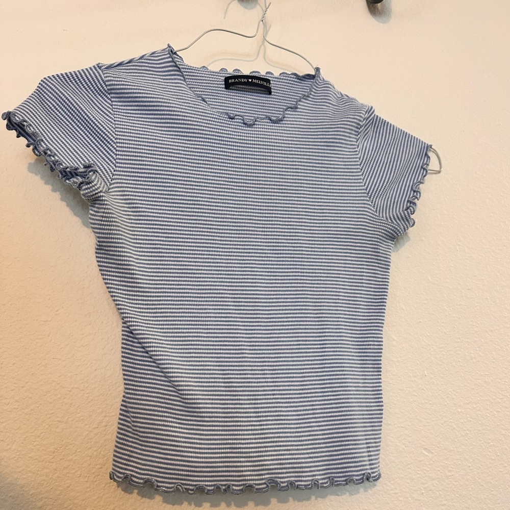 BRANDY MELVILLE Striped Lettuce Edge Tee • Size Small